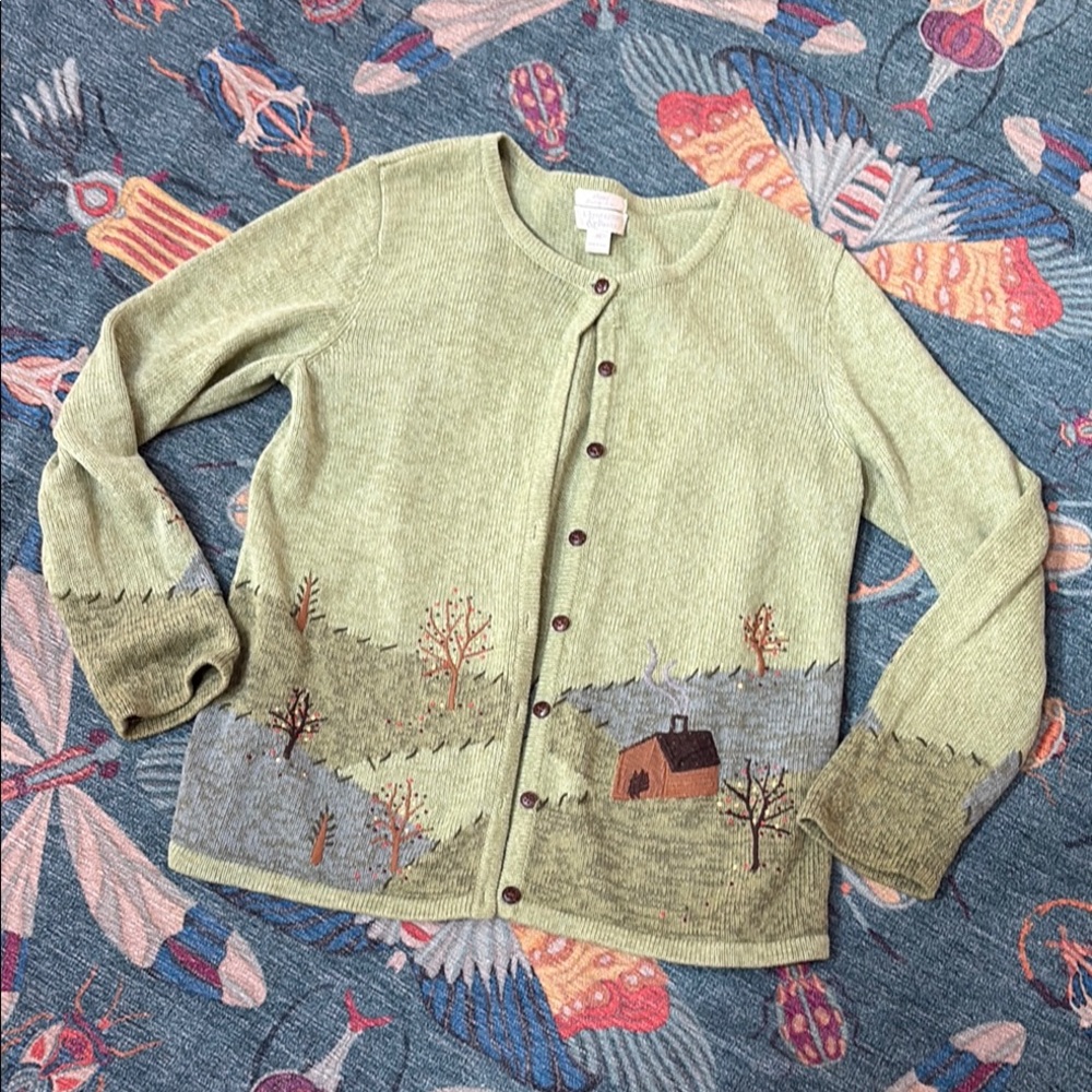 Vintage Christopher & Banks cabincore hand embroidered cardigan XL runs small